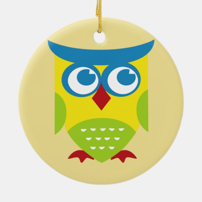 Colourful Retro Owl Ceramic Ornament (Back)