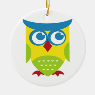 Colourful Retro Owl Ceramic Ornament
