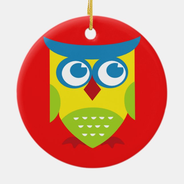 Colourful Retro Owl Ceramic Ornament (Back)