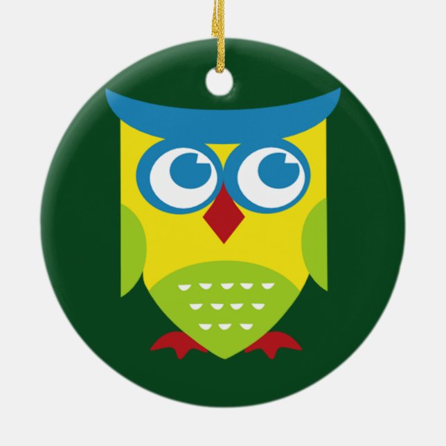 Colourful Retro Owl Ceramic Ornament (Back)