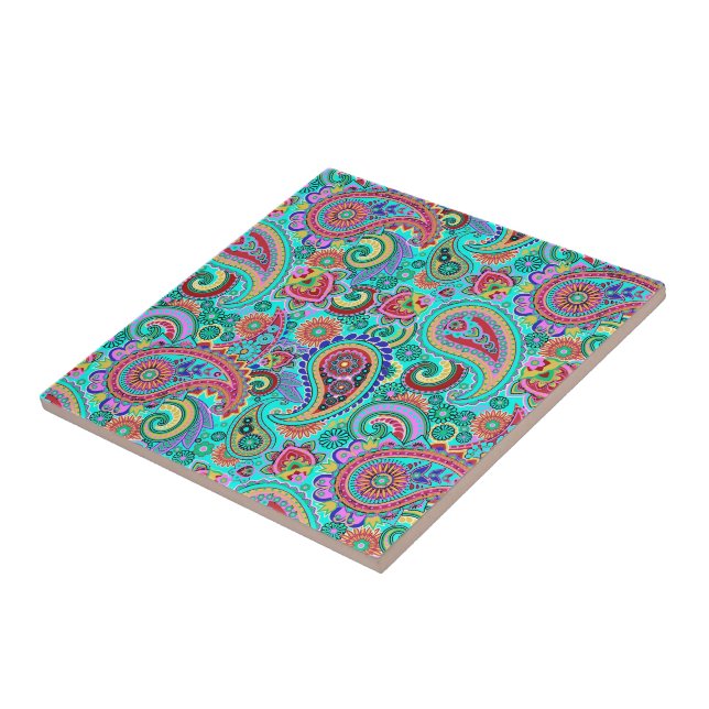 Colourful Retro Paisley 2a Tile (Side)