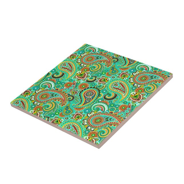 Colourful Retro Paisley 2a Tile (Side)