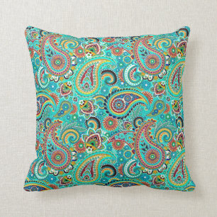 Colourful Retro Paisley Throw Pillow