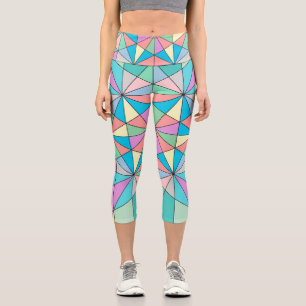 Colourful retro Pastel Mosaic Triangle Star Patter Capri Leggings