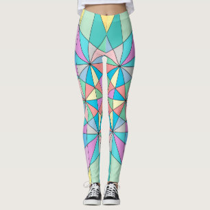 Colourful retro Pastel Mosaic Triangle Star Patter Leggings
