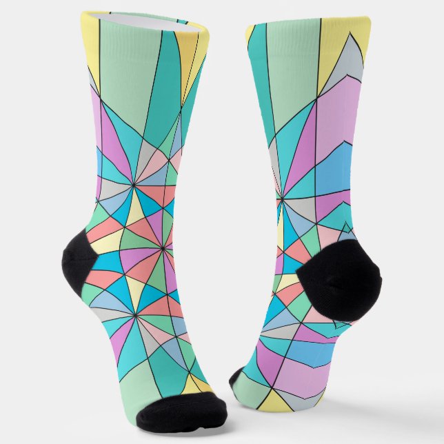 Colourful retro Pastel Mosaic Triangle Star Patter Socks (Angled)
