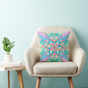 Colourful retro Pastel Mosaic Triangle Star Patter Throw Pillow