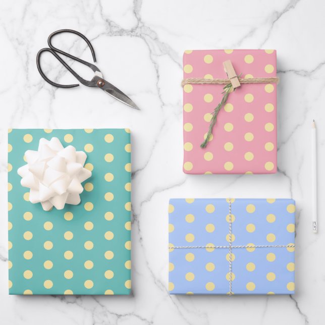 Colourful Retro Pastel Polka Dots Pattern Easter Wrapping Paper Sheet (Front)