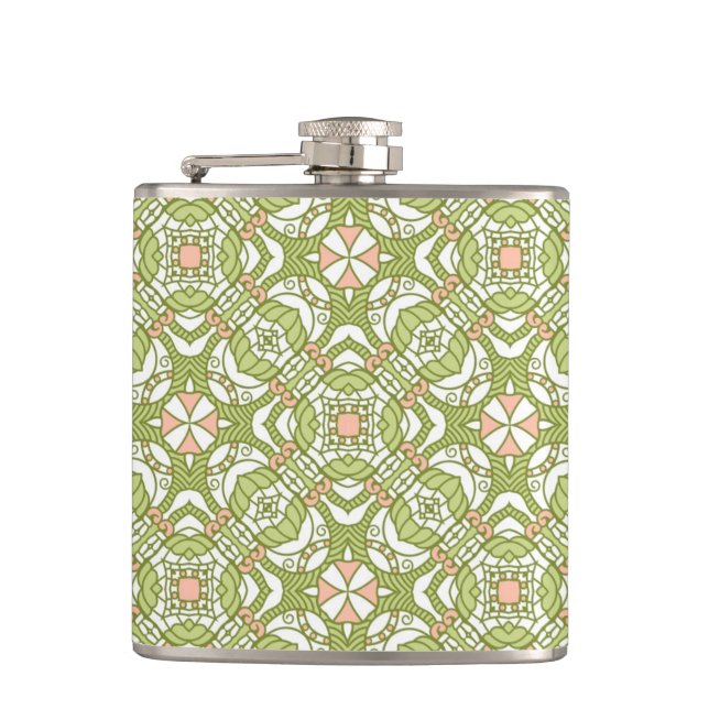 Colourful retro pattern background 2 hip flask (Front)