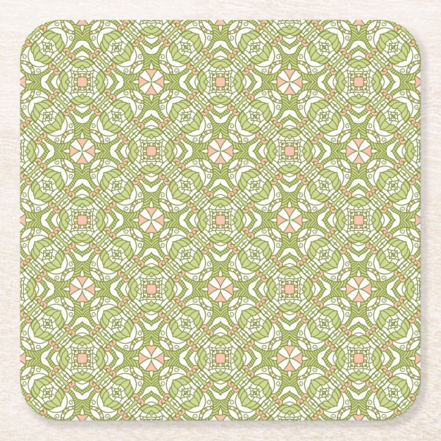 Colourful retro pattern background 2 square paper coaster (Front)