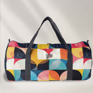 Colourful Retro Pattern, Personalized Monogram Duf Duffle Bag