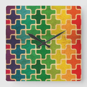 Colourful Retro Pattern Wall Clock