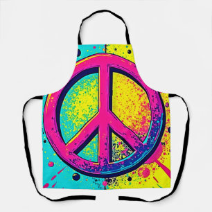 Colourful Retro Peace Sign Apron