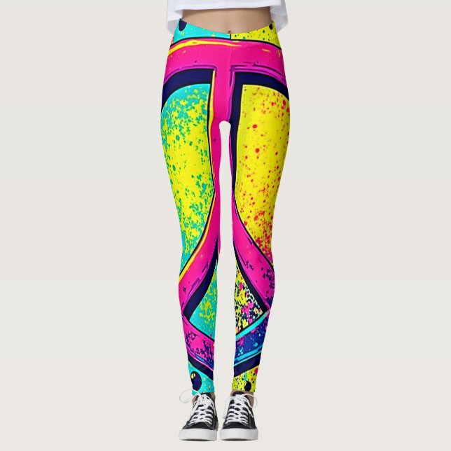 Colourful Retro Peace Sign Leggings (Front)