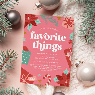 Colourful Retro Pink Holiday Favourite Things Part Invitation