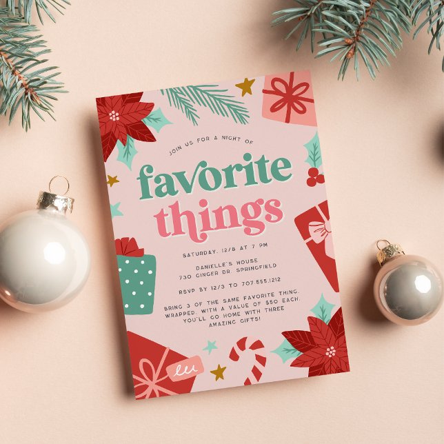 Colourful Retro Pink Holiday Favourite Things Part Invitation (Creator Uploaded)