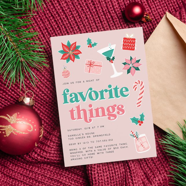 Colourful Retro Pink Holiday Favourite Things Part Invitation (Creator Uploaded)