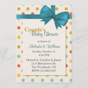 Colourful Retro Polka Dot Couple's Baby Shower Invitation