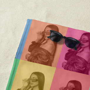 Colourful Retro Pop Art Modern Custom Photo Grid Beach Towel
