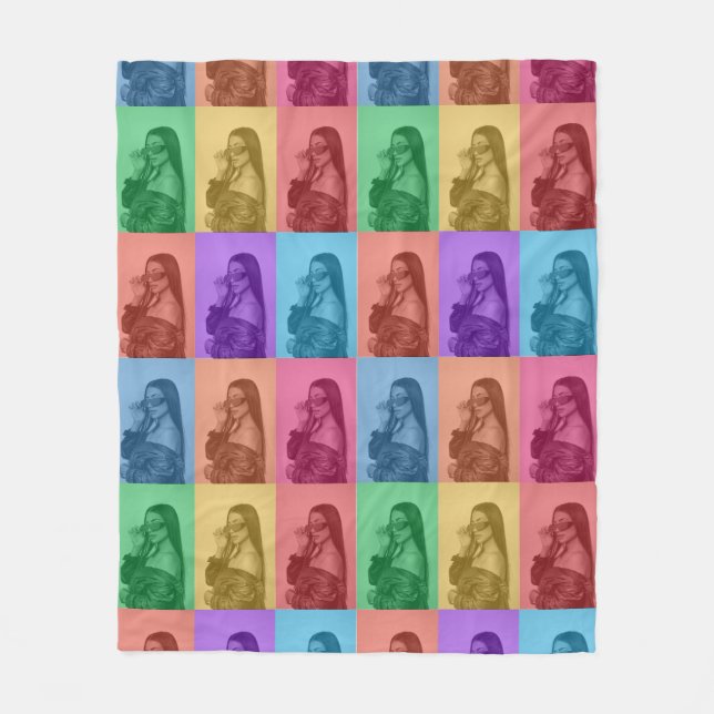 Colourful Retro Pop Art Modern Custom Photo Grid Fleece Blanket (Front)