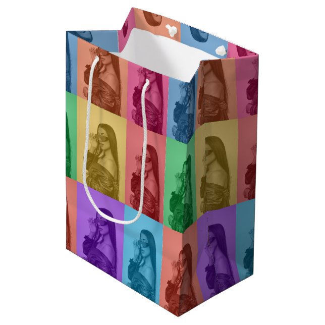 Colourful Retro Pop Art Modern Custom Photo Grid Medium Gift Bag (Front Angled)