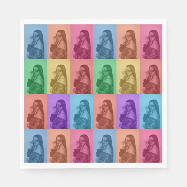 Colourful Retro Pop Art Modern Custom Photo Grid Napkin (Front)