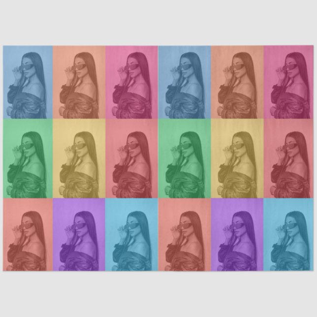 Colourful Retro Pop Art Modern Custom Photo Grid Tissue Paper (Front)