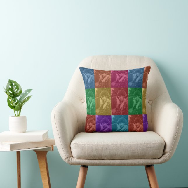 Colourful Retro Pop Art Wedding Custom Photo Grid Throw Pillow (Chair)