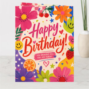Colourful Retro Pop Birthday Greeting with Flowers Thank You Card