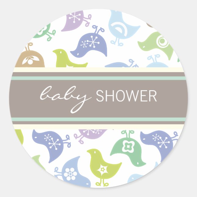 Colourful Retro Pop Chicks Boy Baby Shower Sticker (Front)