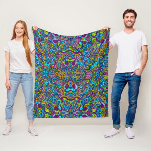 Colourful Retro Psychedelic Abstract Swirls Fleece Blanket