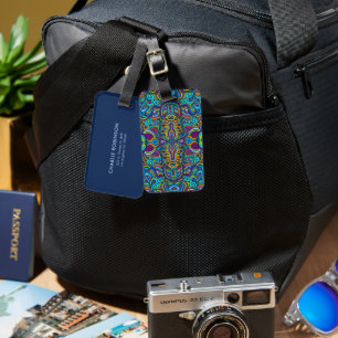 Colourful Retro Psychedelic Abstract Swirls Luggage Tag