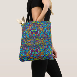 Colourful Retro Psychedelic Abstract Swirls Tote Bag