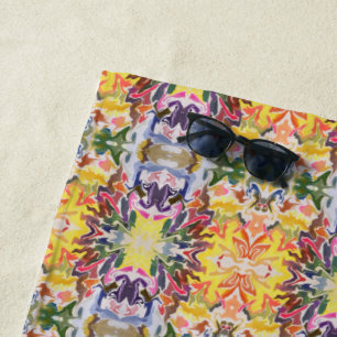 Colourful Retro Psychedelic Kaleidoscope Abstract Beach Towel