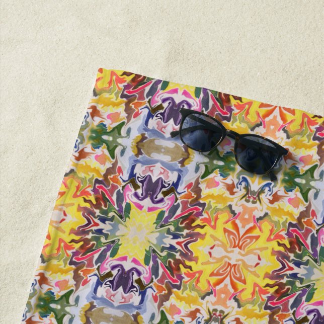 Colourful Retro Psychedelic Kaleidoscope Abstract Beach Towel (In Situ)
