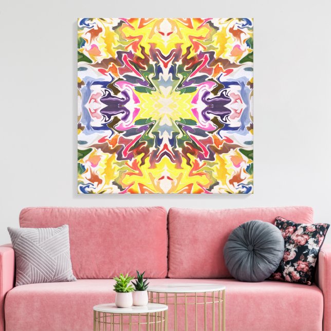 Colourful Retro Psychedelic Kaleidoscope Abstract Canvas Print (Insitu(LivingRoom))