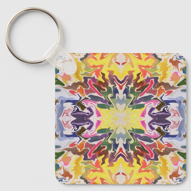 Colourful Retro Psychedelic Kaleidoscope Abstract Keychain (Front)