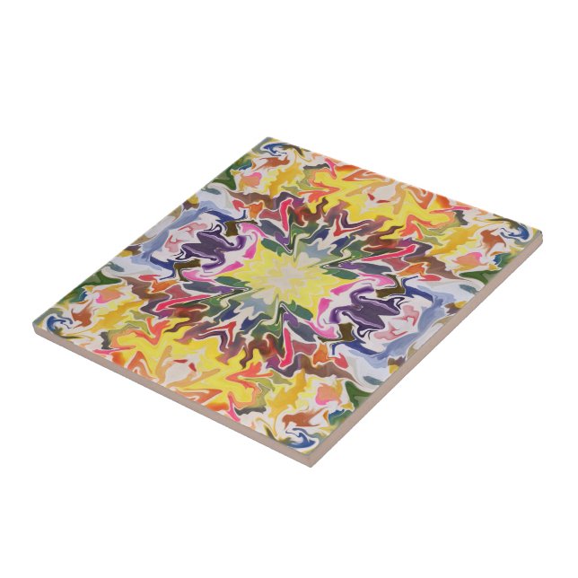 Colourful Retro Psychedelic Kaleidoscope Abstract Tile (Side)