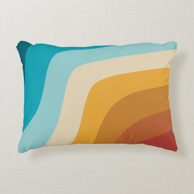 Colourful Retro Rainbow Abstract Waves  Accent Pillow (Front)