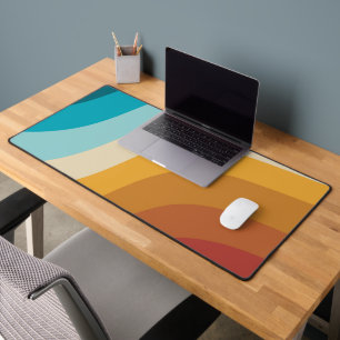 Colourful Retro Rainbow Abstract Waves Desk Mat