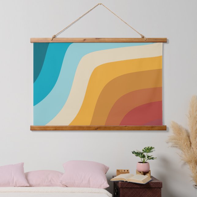 Colourful Retro Rainbow Abstract Waves   Hanging Tapestry (Bedroom)