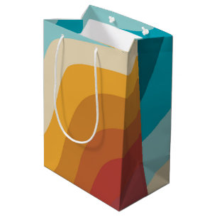 Colourful Retro Rainbow Abstract Waves  Medium Gift Bag