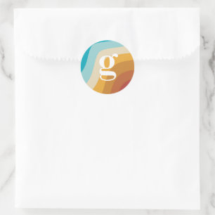 Colourful Retro Rainbow Abstract Waves Monogram  Classic Round Sticker