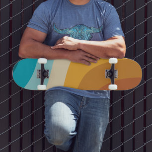 Colourful Retro Rainbow Abstract Waves  Skateboard