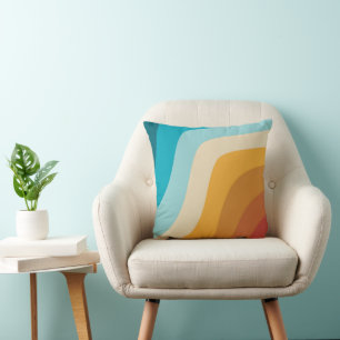 Colourful Retro Rainbow Abstract Waves  Throw Pillow