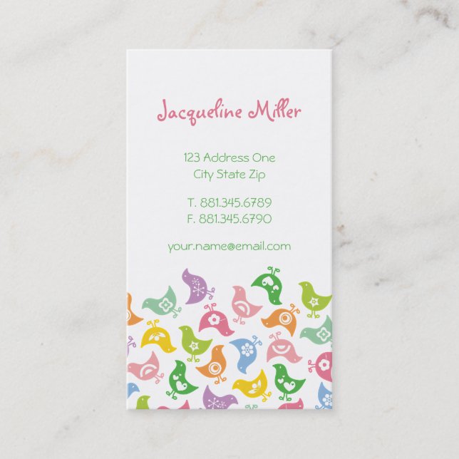 Colourful Retro Rainbow Chicks Pattern Whimsical Business Card (Front)