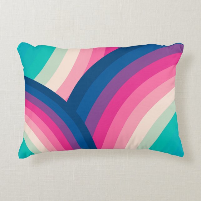 Colourful Retro Rainbow Circles Pattern | Accent Pillow (Front)