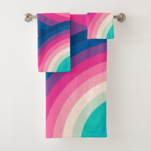 Colourful Retro Rainbow Circles Pattern   Bath Towel Set