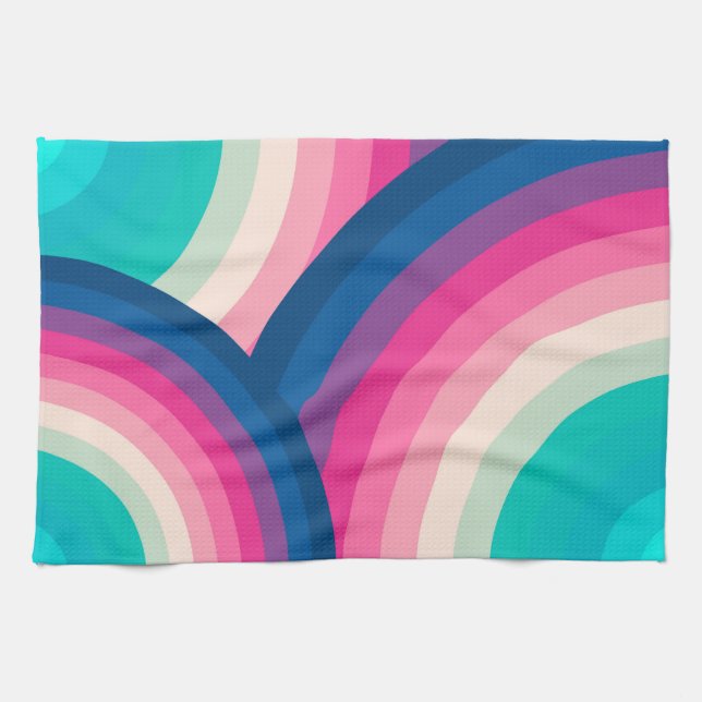 Colourful Retro Rainbow Circles Pattern | Kitchen Towel (Horizontal)