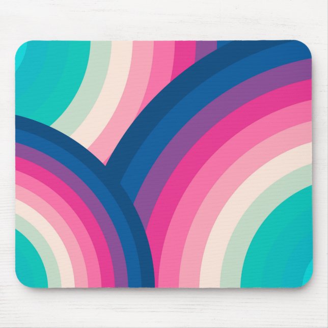 Colourful Retro Rainbow Circles Pattern | Mouse Pad (Front)